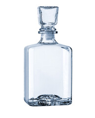 Empty square-shaped glass decanter