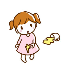 飲み物をこぼして服が汚れている女の子の手描き線画イラスト