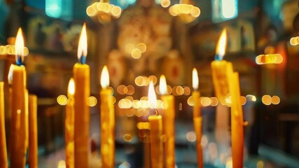 burning candles, the concept of christian religion, orthodox church background, soft focus