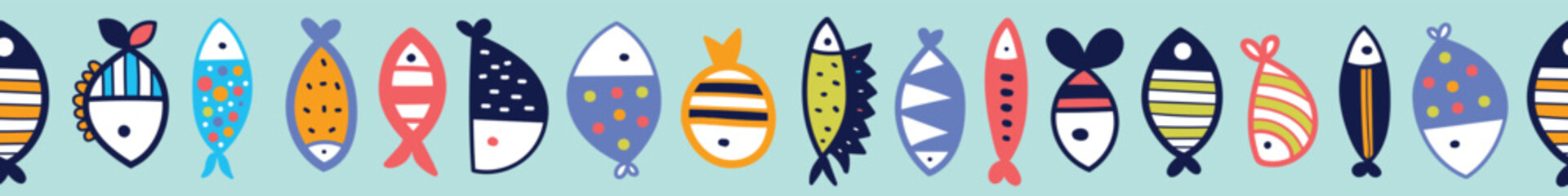 Vector seamless horizontal border with fish. Cute illustration.