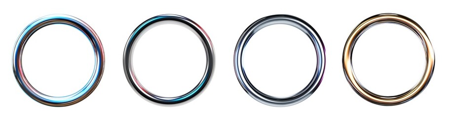 Metal chrome hoops lit up with coloured lights with strong reflections isolated on transparent...