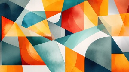 Obraz premium Cubist art, fragmented shapes, bold layout, watercolor style