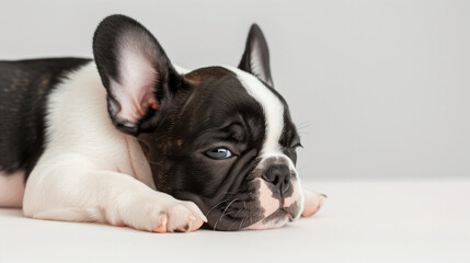 Fototapeta premium A portrait of a French bulldog puppy on a white or grey background