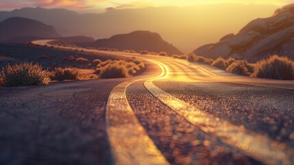 Glowing Desert Highway at Sunset