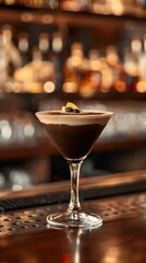 chocolate martini cocktail on the bar counter in a nightclub bar