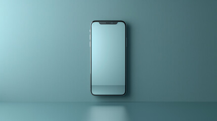 A modern smartphone with a sleek design is displayed vertically against a smooth blue background. The minimalist presentation emphasizes the phone's clean lines and reflective screen.