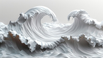 An artistic depiction of ocean waves with intricate, flowing curves and textures, creating a mesmerizing and dynamic abstract sculpture. The minimalist design highlights the fluidity and movement of t