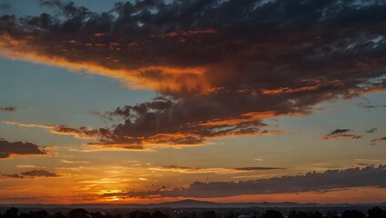 Obraz premium The radiance of a setting sun casting hues across the sky ai_generated