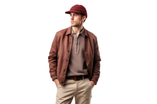 Confident person in fashionable urban outfit looking assertive Isolated on white background