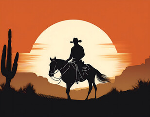silhouette cowboy riding horse