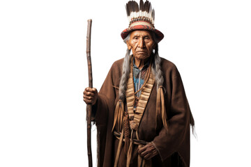 Choctaw tribe elder in traditional clothing, isolated on white background