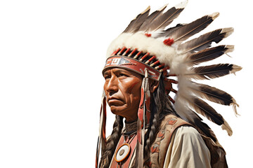 Choctaw chief with ceremonial headdress, isolated on white background