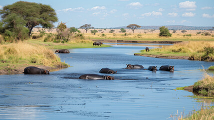 Fototapeta premium Hippos in a water hole