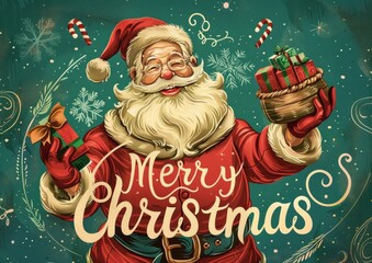 Featuring an old-fashioned Santa Claus, this vintage Christmas card evokes a sense of nostalgia and warmth depicting the beloved figure with his sack of toys amidst a winter scene