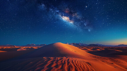 Obraz premium A majestic nighttime view of the Ramadan desert, symbolizing spirituality and peaceful serenity.