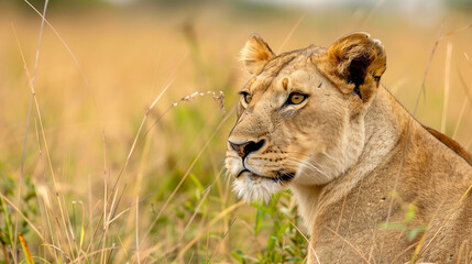 Obraz premium Lioness sitting in savannah