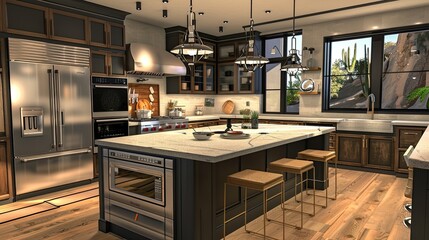 Fototapeta premium A stylish and functional kitchen with an island