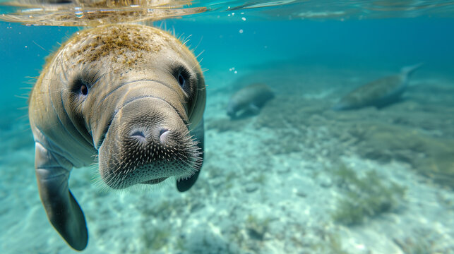 Portrait of a West Indian manatee or Sea Cow