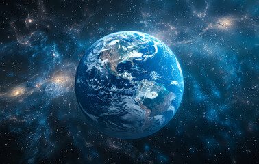 Obraz premium Earth From Space With Galaxies. A view of Earth from space with galaxies in the background.