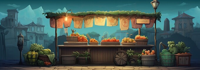 Fantasy Fruit Stand at Dusk.