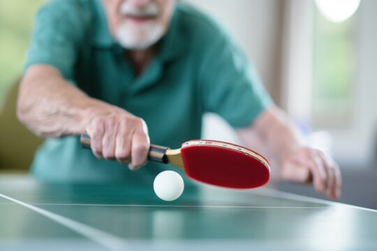 Senior Man Playing Table Tennis Indoors