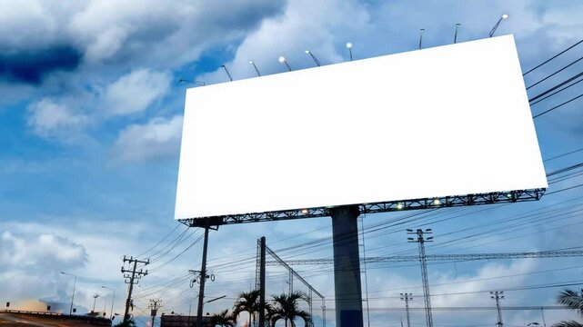 Time-lapse of Blank Billboard with a Green Screen, blue sky and cloud background