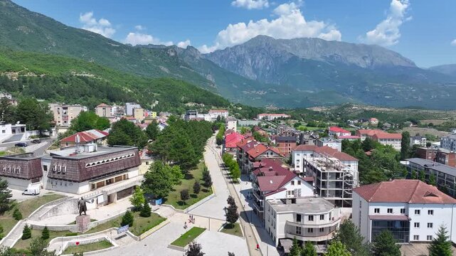 Albania, Tropoj&euml; city Bajram Curi, spring panoramic