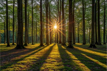 Obraz premium Golden Light Filtering Through A Dense Forest Canopy