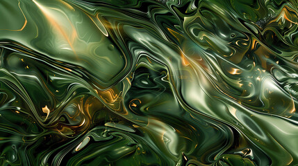 A detailed photograph of molten glass with organic flowing shapes, highly reflective and glossy surface. Background with deep shadows and bright highlights, emphasizing the contours and textures