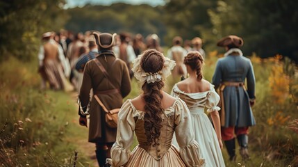 Fototapeta premium Historical reenactment with participants in period costumes
