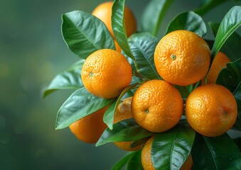 a group of oranges on a tree.