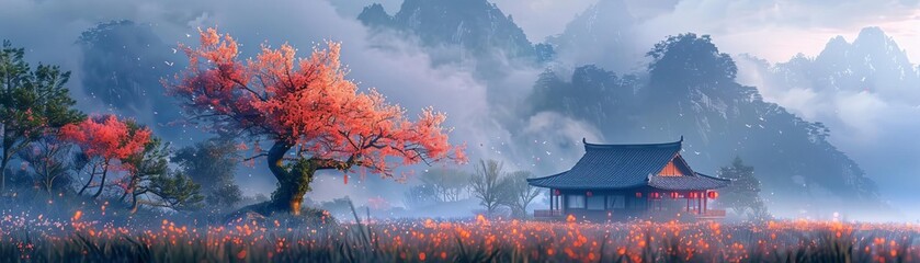 Spring festival with blooming flowers and outdoor activities
