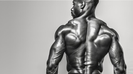 Fototapeta premium Black and white photo of a muscular male back