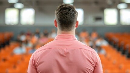 Instructor Leads High School Students in Growth Mindset Workshop for Personal Development and Motivational Learning  The instructor is seen from the back facing a classroom full of students