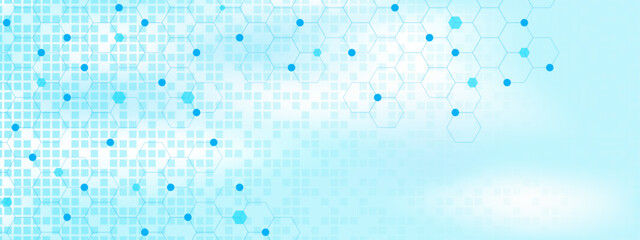 Abstract medical and science concept with hexagon pattern and digital pixel background.