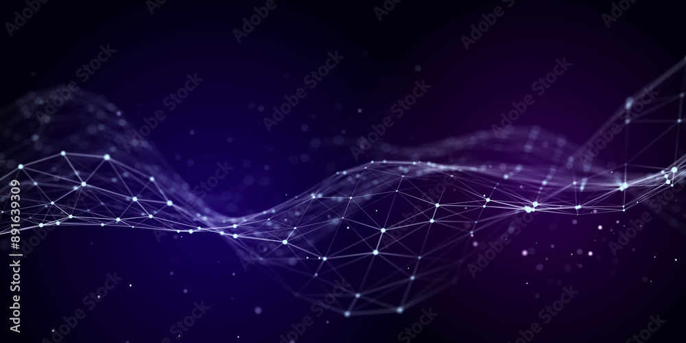 Poster futuristic wave of musical particles. stream of running data. 3d rendering