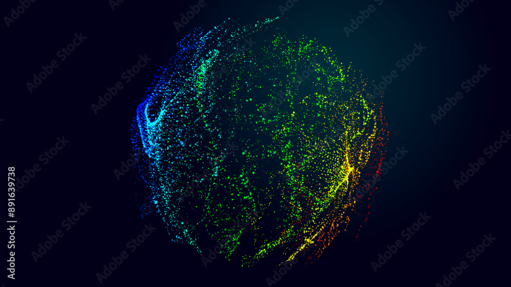 Poster collection of bright dots on a dark background. abstract sound wave of particles. data network. 3d r