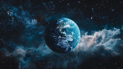 Fototapeta premium A cinematic shot of planet Earth with clouds and a space background.