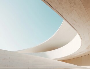 Obraz premium white curved building with smooth lines, floating in the sky against a pure background