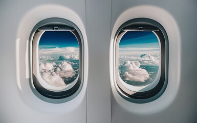 Naklejka premium the windows of an airplane from inside on white background