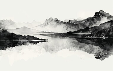 Chinese ink painting abstract landscape,created with Generative AI tecnology.
