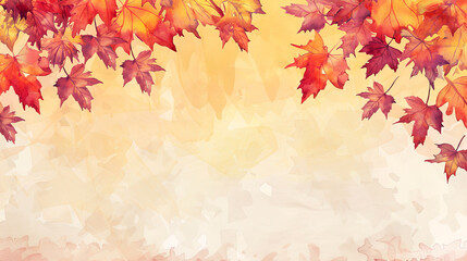 Elegant watercolor fall banner with a gradient of autumn leaves in warm tones of red, orange, and yellow, creating a soft and delicate seasonal design.