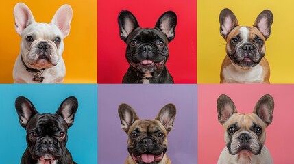 Pop art style collage of French Bulldog portraits