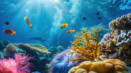 Obraz premium Vibrant Coral Reef teeming with Diverse Marine Life and Biodiversity