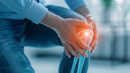 Obraz premium Man Holding Knee with Pain Highlighted