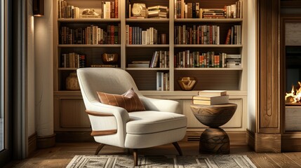 A cozy reading nook with a modern armchair