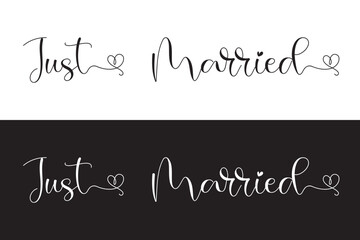 Fototapeta premium JUST MARRIED hand lettering, vector illustration. Hand drawn lettering card background. Modern handmade calligraphy. Hand drawn lettering element for your design in eps 10.