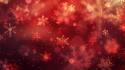 Festive Red Bokeh Background with Snowflakes, Christmas Lights and Frosty Sky Pattern. Perfect for Holiday Decor and Seasonal Designs