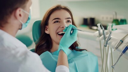 The dentist checking teeth