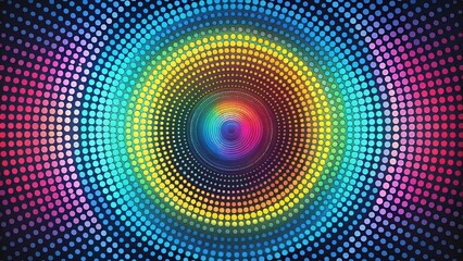 Geometric abstract shapes in circular halftone patterns featuring modern tech style design elements for logo, banner, web, print, poster, business cards.